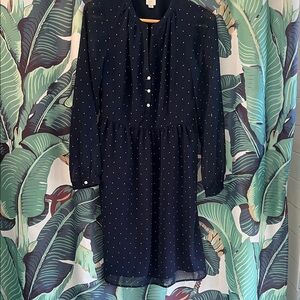 2010s Target Navy Polka Dot Dress with sheer sleeves, M to L